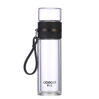 阿卜兹(abocci)茶水分离泡茶杯双层加厚耐热玻璃杯男女士便携带提绳水杯广告杯定制团购印字logo