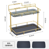 轻奢厕所卫生间浴室洗脸手洗漱台面置物架阿斯卡利(ASCARI)梳化妆用品墙转角收纳盒 黑色双层[长方玻璃款]