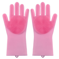 魔术硅胶家务洗碗手套阿斯卡利(ASCARI)加绒冬季厨房 防水保暖加厚洗衣服手套女 粉色一双装(加绒款) L