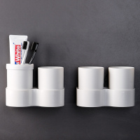 牙刷置物架阿斯卡利(ASCARI)壁挂式卫生间放牙具收纳杯架盒家用情侣款双人漱口套装 白色2个装[自带4个杯子四口之家]