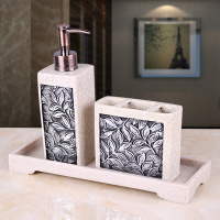 新婚卫浴套装卫浴五件套阿斯卡利(ASCARI)家居用品牙具洗漱欧式树脂浴室5套件 乳液瓶+牙刷架+带脚小托盘