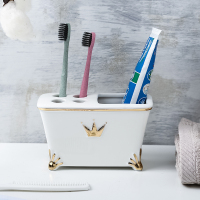 欧式陶瓷卫浴五件套装阿斯卡利(ASCARI)浴室卫生间用品洗漱套件牙刷架套件 白色鎏金牙刷架