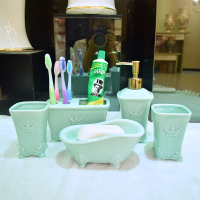 欧式陶瓷卫浴五件套装阿斯卡利(ASCARI)浴室卫生间用品洗漱套件牙刷架套件 龙泉绿釉五件套