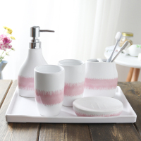 洗漱杯套装漱口杯套件阿斯卡利(ASCARI)陶瓷卫浴五六件套刷牙杯浴室用品牙刷杯家用 粉红回忆(套6)