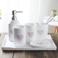 洗漱杯套装漱口杯套件阿斯卡利(ASCARI)陶瓷卫浴五六件套刷牙杯浴室用品牙刷杯家用 红心(套6)