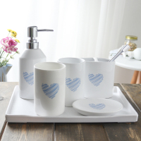 洗漱杯套装漱口杯套件阿斯卡利(ASCARI)陶瓷卫浴五六件套刷牙杯浴室用品牙刷杯家用 蓝心（套6）