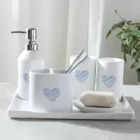洗漱杯套装漱口杯套件陶瓷卫浴五六件套阿斯卡利(ASCARI)刷牙杯浴室用品牙刷杯家用 蓝心6件套(含盘)