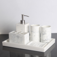 现代简约卫浴五件套阿斯卡利(ASCARI)创意欧式洗漱杯浴室用品套件卫生间牙刷架套装 水墨画雅士白六件套(直角托盘)