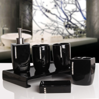 现代简约卫浴五件套阿斯卡利(ASCARI)创意欧式洗漱杯浴室用品套件卫生间牙刷架套装 闪亮黑珠链六件套(反边托盘)