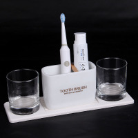 简约卫浴五件套浴室用品套件阿斯卡利(ASCARI)刷牙杯卫生间欧式洗漱套装情侣漱口杯 字母款系玻璃组合四件套