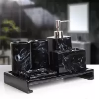 简约浴室用品套件阿斯卡利(ASCARI) 卫浴套装洗漱套装卫生间树脂漱口杯牙刷架套装 闪亮黑六件套(含反边托盘)