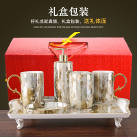 轻奢浴室用品卫浴五件套阿斯卡利(ASCARI)欧式卫生间洗漱套装陶瓷漱口杯刷牙杯套件 轻奢卫浴(大理石纹)+托盘+礼盒