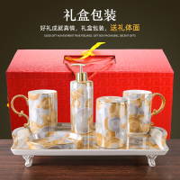 轻奢浴室用品卫浴五件套阿斯卡利(ASCARI)欧式卫生间洗漱套装陶瓷漱口杯刷牙杯套件 轻奢卫浴(金冰花)+托盘+礼盒