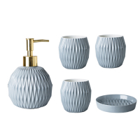 陶瓷卫浴五件套阿斯卡利(ASCARI)卫生间洗漱套装组合北欧浴室用品套件洗手液瓶创意 五件套-灰蓝色不锈钢喷头