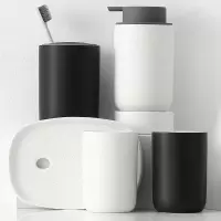 陶瓷卫浴四五六件套阿斯卡利(ASCARI)浴室用品套件 家用卫生洗漱456套装 黑白组合=五件3