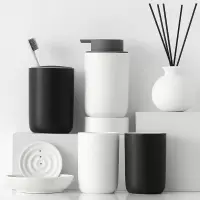 陶瓷卫浴四五六件套阿斯卡利(ASCARI)浴室用品套件 家用卫生洗漱456套装 黑白组合=六件1送香薰液
