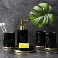 高端卫浴五件套阿斯卡利(ASCARI)欧式浴室用品洗浴套件牙具卫生间洗漱刷牙杯套装 大理石黑色5件套