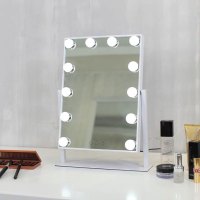 化妆镜台式led灯阿斯卡利(ASCARI)家用卧室桌面大号便携网红补光梳妆镜子带灯泡 12灯37*48白色(插电款)