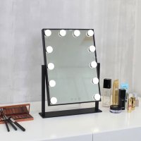 化妆镜台式led灯阿斯卡利(ASCARI)家用卧室桌面大号便携网红补光梳妆镜子带灯泡 12灯37*48黑色(插电款)