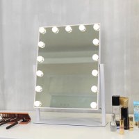 化妆镜台式led灯阿斯卡利(ASCARI)家用卧室桌面大号便携网红补光梳妆镜子带灯泡 15灯46*60白色(插电款)