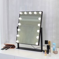 化妆镜台式led灯阿斯卡利(ASCARI)家用卧室桌面大号便携网红补光梳妆镜子带灯泡 15灯46*60黑色(插电款)