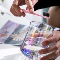 洗漱杯玻璃情侣一对创意简约家用刷牙杯阿斯卡利(ASCARI)酒店牙缸北欧风漱口杯套装 螺纹玻璃杯炫彩色一对