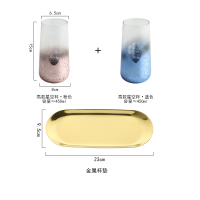 简约星空玻璃漱口杯套装阿斯卡利(ASCARI)洗漱杯情侣杯牙缸水杯子创意刷ins风牙杯 高款蓝+粉+金色不锈钢托盘