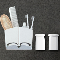 挂牙刷架阿斯卡利(ASCARI)吸壁式简约挤牙膏器梳子牙刷置物架免打孔卫生间浴室梳筒 层架款-灰+2磁吸杯