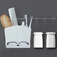 挂牙刷架阿斯卡利(ASCARI)吸壁式简约挤牙膏器梳子牙刷置物架免打孔卫生间浴室梳筒 层架款-白+2磁吸杯