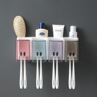 牙刷置物架阿斯卡利(ASCARI)免打孔卫生间挂墙式情侣款双人款挤牙膏漱口杯套装 透明款四口