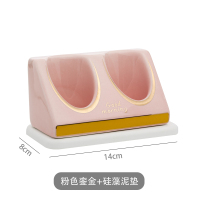 放电动牙刷架座阿斯卡利(ASCARI)创意简约硅藻泥浴室牙膏收纳置物架免打孔情侣套装 轻奢粉金+硅藻泥托盘