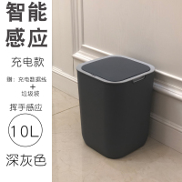 智能垃圾桶感应式家用客厅厨房卫生间创意自动带盖电动垃圾桶大号 E型10升充电款灰色