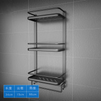 黑色卫生间置物架免打孔浴室置物洗手间厕所阿斯卡利(ASCARI)收纳吸壁五金挂件 34CM三层简约黑带杆带钩