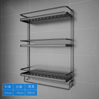 黑色卫生间置物架免打孔浴室置物洗手间厕所阿斯卡利(ASCARI)收纳吸壁五金挂件 53CM三层简约黑带杆带钩