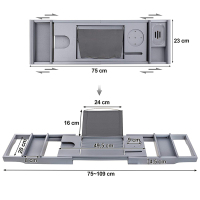 浴缸架轻奢楠竹多功能防滑置物架欧式伸缩泡澡阿斯卡利(ASCARI)木桶卫浴支架子 灰色浴缸架[双个毛巾托盒]