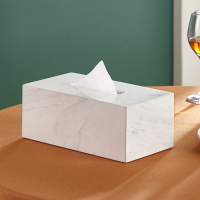大理石纸巾盒 阿斯卡利(ASCARI)北欧轻奢风家居装饰收纳客厅抽纸盒样板房摆件 (爵士白)大理石/纸巾盒(长)