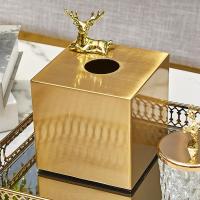 轻奢风北欧ins家用客厅餐厅纸巾盒美式铜简约小房子抽纸盒 正方形纸巾盒+金鹿