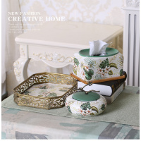 创意欧式家用纸巾盒阿斯卡利(ASCARI)客厅茶几抽纸盒美式简约纸抽盒餐巾 繁花(竹)纸巾盒托盘三件套托盘材质:铁--小