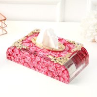 水晶纸巾盒阿斯卡利(ASCARI)摆件茶几餐巾纸盒家用客厅抽纸盒餐桌纸抽定制logo 欧式奢华3D彩印玫瑰之约