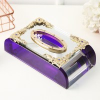 水晶纸巾盒阿斯卡利(ASCARI)摆件茶几餐巾纸盒家用客厅抽纸盒餐桌纸抽定制logo 欧式奢华幽紫蓝款