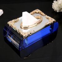 水晶纸巾盒阿斯卡利(ASCARI)摆件茶几餐巾纸盒家用客厅抽纸盒餐桌纸抽定制logo 欧式奢华款宝石蓝
