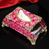 水晶纸巾盒阿斯卡利(ASCARI)摆件茶几餐巾纸盒家用客厅抽纸盒餐桌纸抽定制logo 英式奢华金角3D彩印玫瑰之约