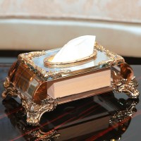 水晶纸巾盒阿斯卡利(ASCARI)摆件茶几餐巾纸盒家用客厅抽纸盒餐桌纸抽定制logo 英式奢华金角玫瑰金款