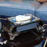 水晶纸巾盒阿斯卡利(ASCARI)摆件茶几餐巾纸盒家用客厅抽纸盒餐桌纸抽定制logo 英式奢华金角贵族黑款