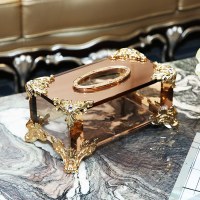 水晶纸巾盒阿斯卡利(ASCARI)摆件茶几餐巾纸盒家用客厅抽纸盒餐桌纸抽定制logo 英式方形奢华玫瑰金XXL加大号