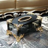 水晶纸巾盒阿斯卡利(ASCARI)摆件茶几餐巾纸盒家用客厅抽纸盒餐桌纸抽定制logo 英式方形奢华贵族黑XXL加大号