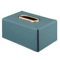 美式皮革质方形阿斯卡利(ASCARI)家用抽纸盒北欧ins轻奢客厅卧室简约卫生间纸巾盒 蓝绿色