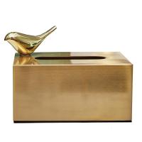 送磁力垫铜色阿斯卡利(ASCARI)金属小房子纸巾盒INS北欧风轻奢长方形装饰抽纸盒 长方形+纯铜鸟