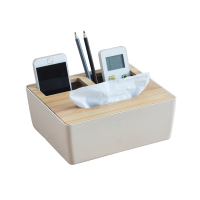 日式竹木纸巾盒 阿斯卡利(ASCARI)创意简约多功能客厅茶几家用抽纸盒遥控器餐巾盒 米色8876