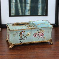 新中式多功能阿斯卡利(ASCARI)纸巾盒现代家用客厅茶几遥控器收纳盒装饰抽纸盒摆件 浅蓝鹦鹉多功能纸巾盒